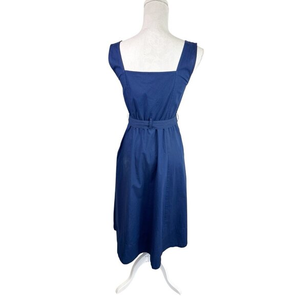 J.Crew Women's 0 Sleeveless Button Front Sweetheart Dress Blue Belt NWT - FLAW - Picture 3 of 14
